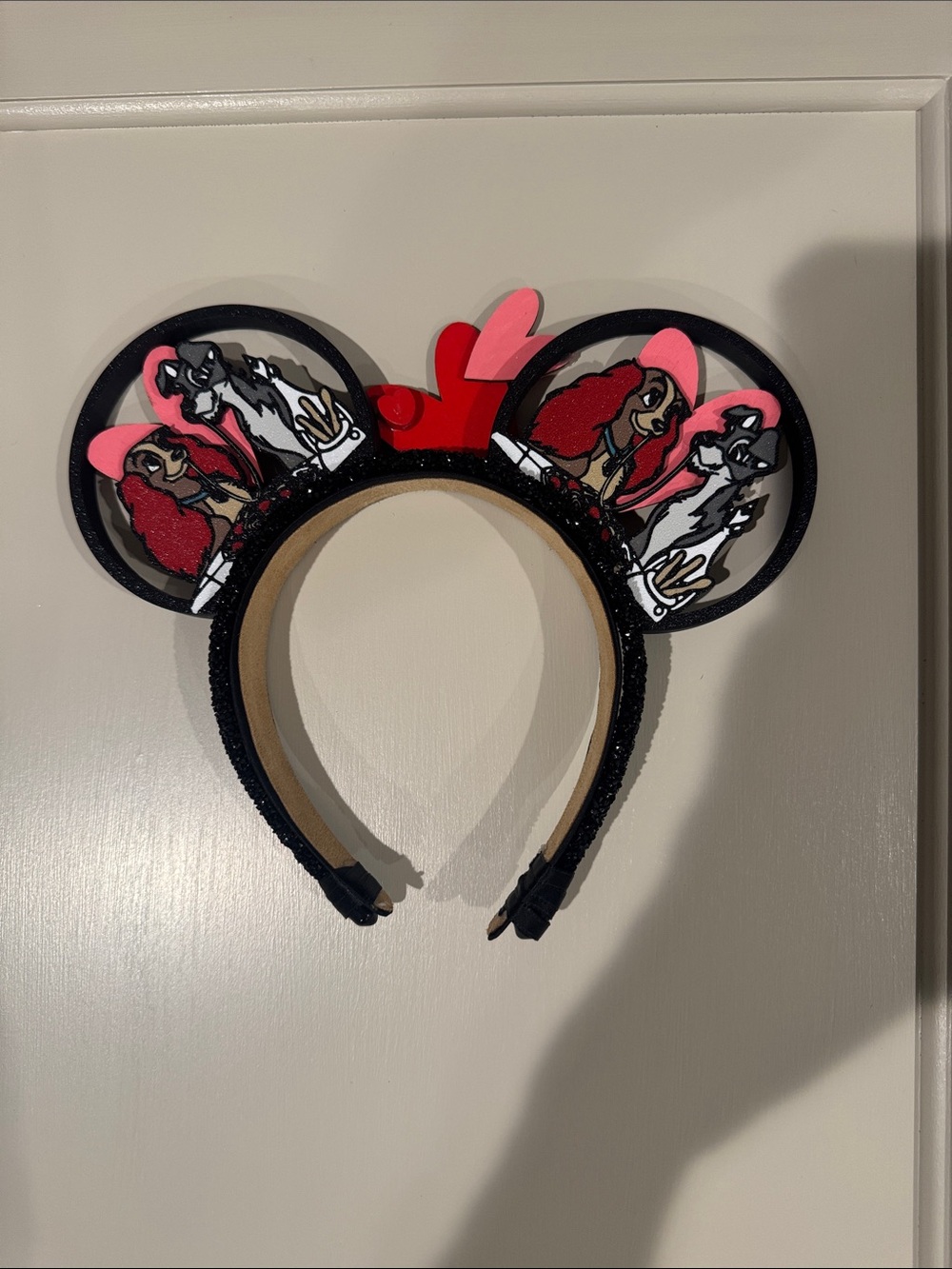 Lady and The Tramp Black and Pink Heart Mouse Ears Headband Costume Accessory